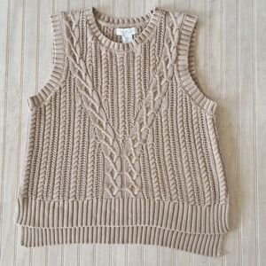 Rachel Zoe Taupe Cable Knit Sleeveless Scoop-Neck Sweater